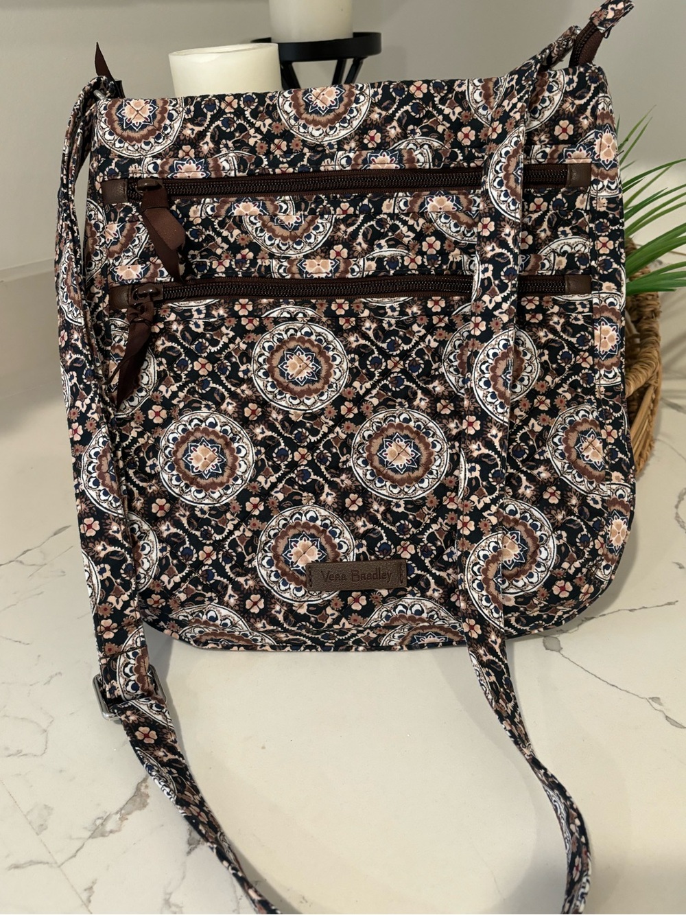 Vera Bradley Triple Zip Hipster Crossbody Bag in Lisbon Medallion Retired Brown